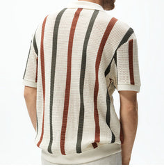 Men's Summer Chunky Knit Short-Sleeve Polo Shirt With Stripes Daily Outings
