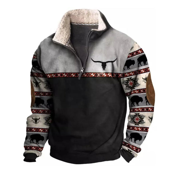 Mens Cowboy Sweatshirt Vintage Print Western Aztec Sweatshirt Casual