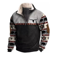 Mens Cowboy Sweatshirt Vintage Print Western Aztec Sweatshirt Casual