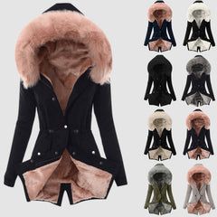 Casual Hooded Warm Down Jacket Women's Slim Fit Furry Hooded Coats