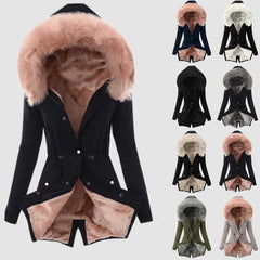 Casual Hooded Warm Down Jacket Women's Slim Fit Furry Hooded Coats