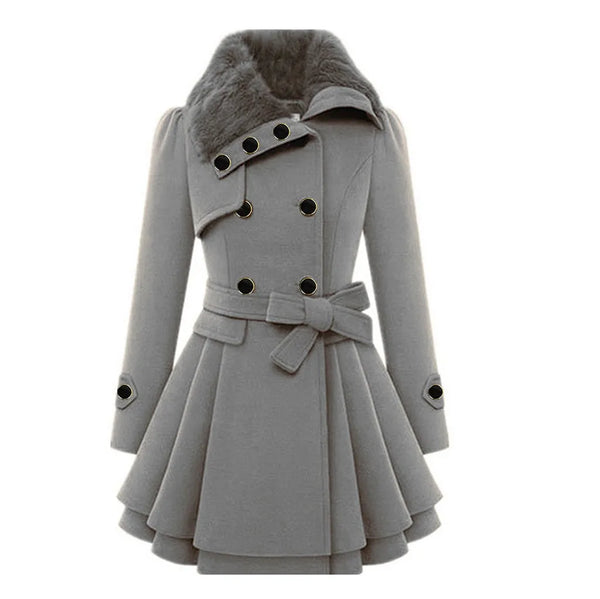 Women Vintage Woolen Windbreaker Warm Button Up Asymmetrical Clothes