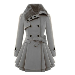 Women Vintage Woolen Windbreaker Warm Button Up Asymmetrical Clothes