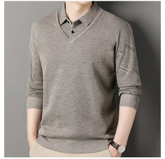 Men's Fleece Lining Sweater Autumn Winter Pullover Polo Shirt Top Clothes