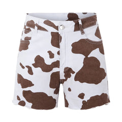 Fashion Cow Printing Denim Shorts For Women Jeans Shorts Hot Pants