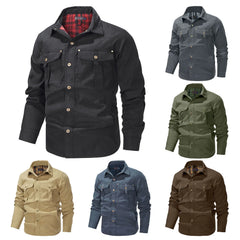 Mens Plus Size Lapel Plaid Flannel Casual Jacket European Color Jacket