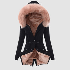 Casual Hooded Warm Down Jacket Women's Slim Fit Furry Hooded Coats