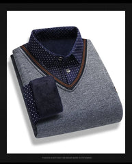 Men's Fleece Lining Sweater Autumn Winter Pullover Polo Shirt Top Clothes