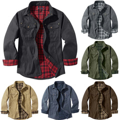 Mens Plus Size Lapel Plaid Flannel Casual Jacket European Color Jacket