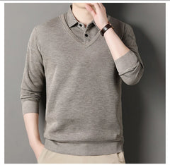 Men's Fleece Lining Sweater Autumn Winter Pullover Polo Shirt Top Clothes