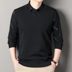 Men's Fleece Lining Sweater Autumn Winter Pullover Polo Shirt Top Clothes