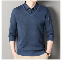 Men's Fleece Lining Sweater Autumn Winter Pullover Polo Shirt Top Clothes