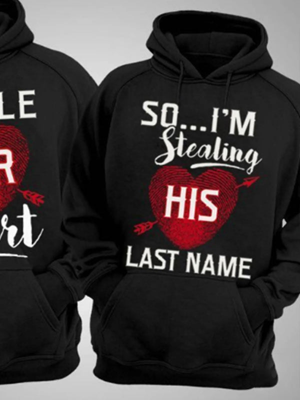 Men's Fashion Couple Outfit with Printed Pattern Sporty Loose Fit Hoodie