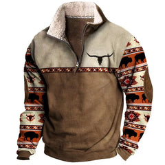 Mens Cowboy Sweatshirt Vintage Print Western Aztec Sweatshirt Casual