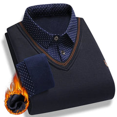Men's Fleece Lining Sweater Autumn Winter Pullover Polo Shirt Top Clothes