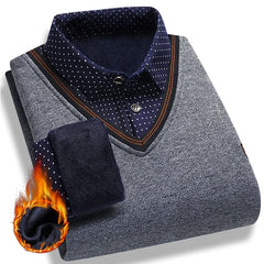 Men's Fleece Lining Sweater Autumn Winter Pullover Polo Shirt Top Clothes