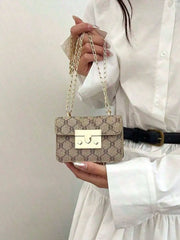 Vintage Monogram Mini Chain Crossbody Bag, Classic Lock Flap Shoulder Bag