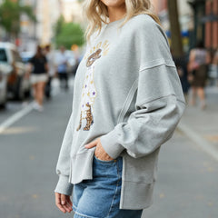 Women s Halloween Oversized Hoodie Long Sleeve V-Neck Split Hem