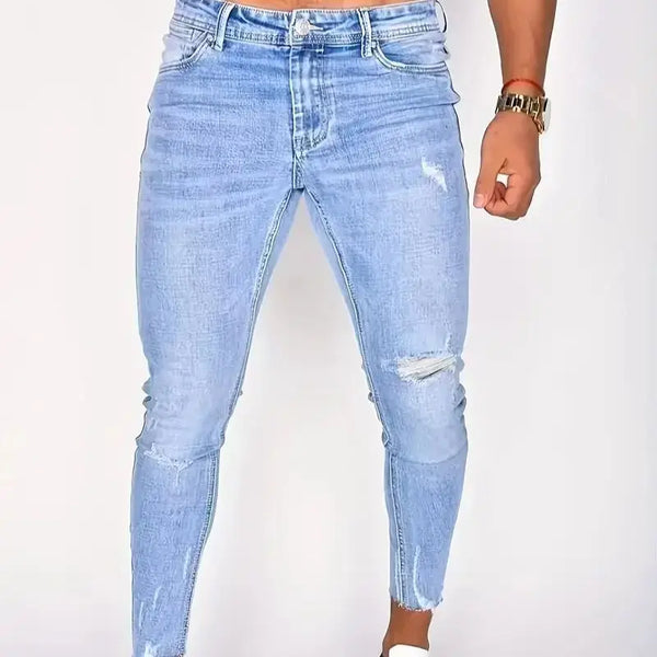 Men's Casual Slim Fit Ripped Jeans, Men's Versatile Street Style Denim Pants