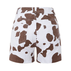 Fashion Cow Printing Denim Shorts For Women Jeans Shorts Hot Pants