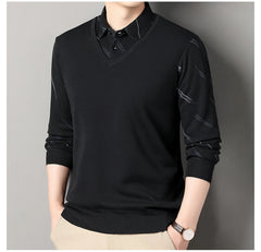 Men's Fleece Lining Sweater Autumn Winter Pullover Polo Shirt Top Clothes