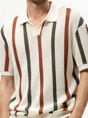 Men's Summer Chunky Knit Short-Sleeve Polo Shirt With Stripes Daily Outings