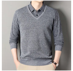 Men's Fleece Lining Sweater Autumn Winter Pullover Polo Shirt Top Clothes