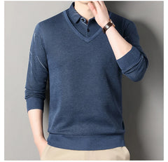 Men's Fleece Lining Sweater Autumn Winter Pullover Polo Shirt Top Clothes