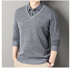 Men's Fleece Lining Sweater Autumn Winter Pullover Polo Shirt Top Clothes