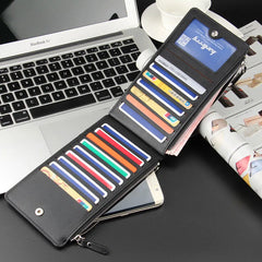 Brand Long Credit Card Holder Men's Leather Wallet With Coin Pocket