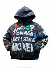 Men Gothic Hoodies Vintage Washing Letter Printed Hoodie Sweatshirt