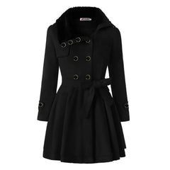 Women Vintage Woolen Windbreaker Warm Button Up Asymmetrical Clothes