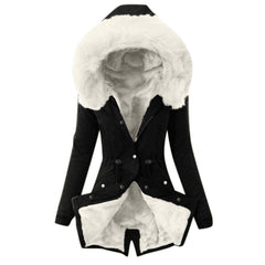 Casual Hooded Warm Down Jacket Women's Slim Fit Furry Hooded Coats