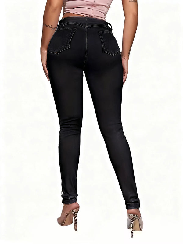 Women's Slim Fit Jeans High Waist Rockabilly Hole with Tie Trendy Jeans