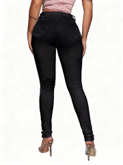Women's Slim Fit Jeans High Waist Rockabilly Hole with Tie Trendy Jeans