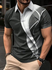 Men's Short Sleeve Waffle Knit Polo Shirt with Abstract Casual Business Wear