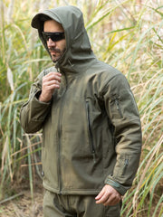 Men's Waterproof Tactical Softshell Jacket Winter Warm Fleece Hooded Coat
