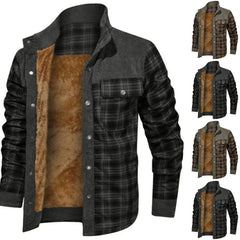 Men's Winter Fleece Lined Flannel Plaid Shirt Jacket With Button Down Jacket