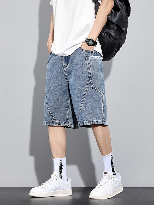 Men's Summer Denim Cargo Shorts Big Size Straight Baggy Jeans Shorts