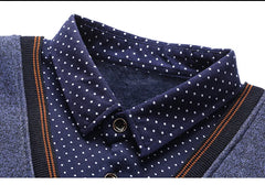 Men's Fleece Lining Sweater Autumn Winter Pullover Polo Shirt Top Clothes