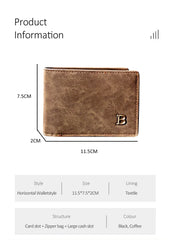 New Retro Men Short Wallet with Zipper Coin Bag Men Leather Wallet
