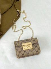 Vintage Monogram Mini Chain Crossbody Bag, Classic Lock Flap Shoulder Bag