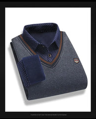 Men's Fleece Lining Sweater Autumn Winter Pullover Polo Shirt Top Clothes