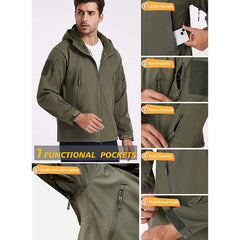 Men's Waterproof Tactical Softshell Jacket Winter Warm Fleece Hooded Coat