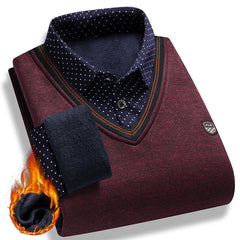 Men's Fleece Lining Sweater Autumn Winter Pullover Polo Shirt Top Clothes