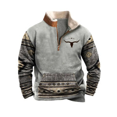 Mens Cowboy Sweatshirt Vintage Print Western Aztec Sweatshirt Casual