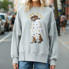 Women s Halloween Oversized Hoodie Long Sleeve V-Neck Split Hem