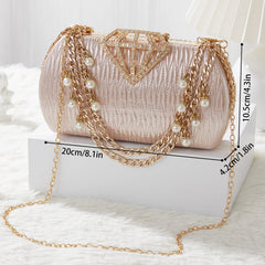 Luxury Evening Clutch Bag for Women With Pearl Decor Diamond Dinner Bag