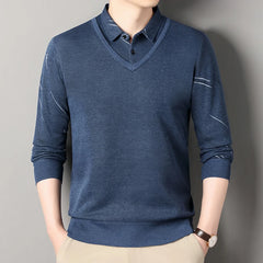 Men's Fleece Lining Sweater Autumn Winter Pullover Polo Shirt Top Clothes