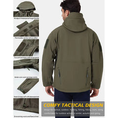 Men's Waterproof Tactical Softshell Jacket Winter Warm Fleece Hooded Coat